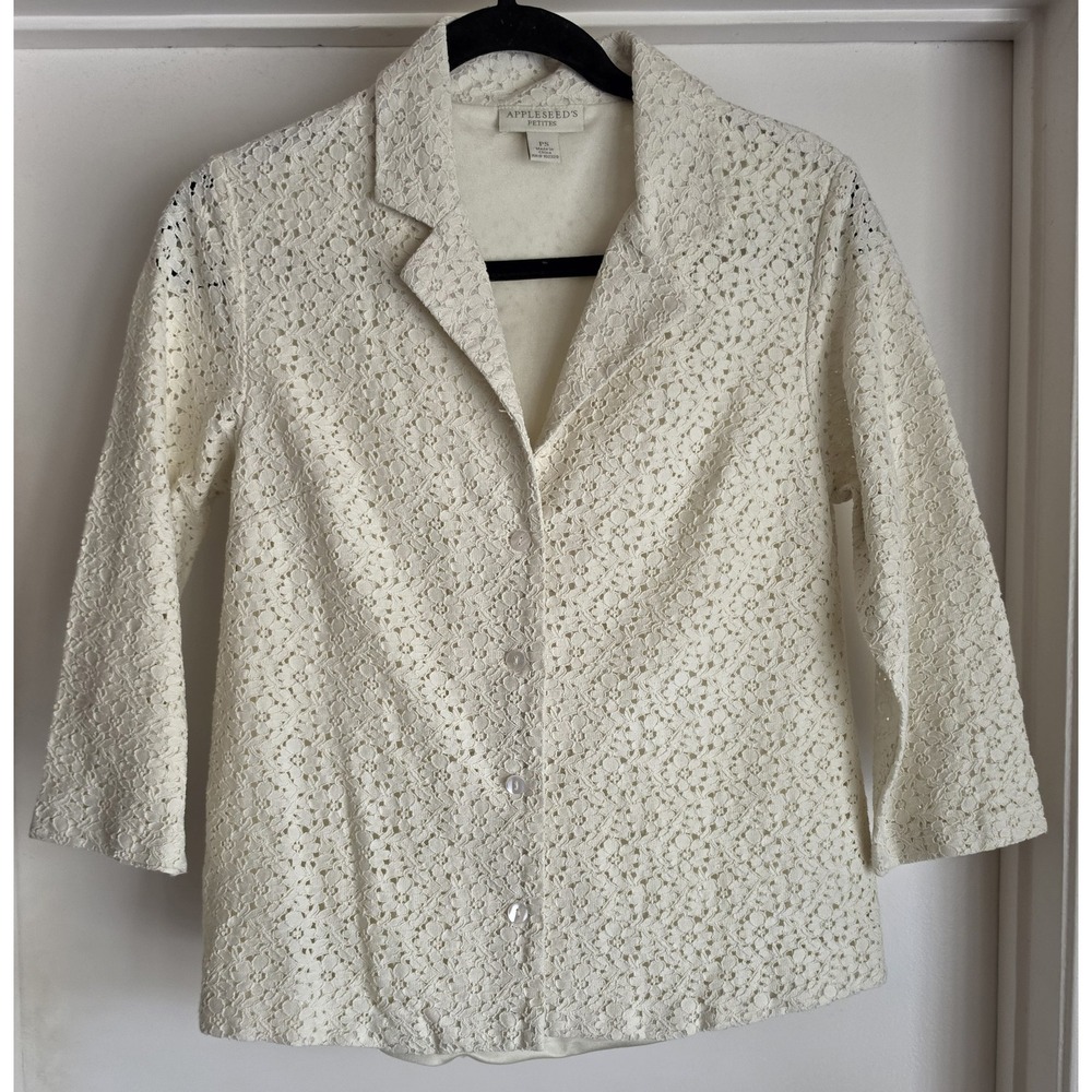 Vintage Appleseed's Blazer PS Ivory Cotton Lace 3/4 Sleeve Jacket Cottagecore